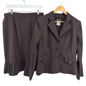 Vintage Y2K Spago Collection Brown Pinstripe Blazer Skirt Suit Sz 14 Career Work